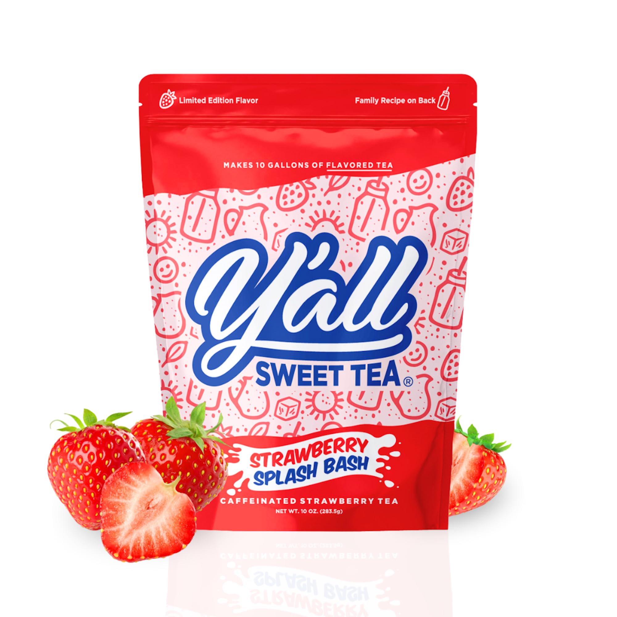 Y’all Sweet Tea Strawberry Splash Bash tea bags ready for gallon batches
