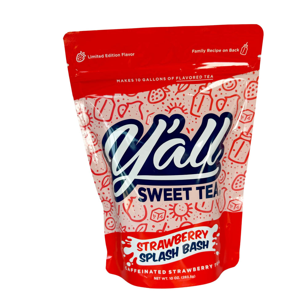 Pitcher of Y’all Sweet Tea Strawberry Splash Bash ready to serve