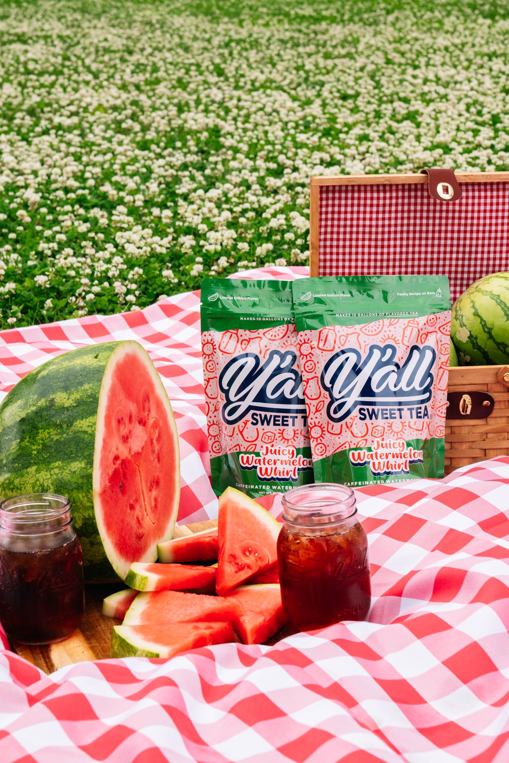Y'all Sweet Tea Watermelon tea bags cold brew setup for summer