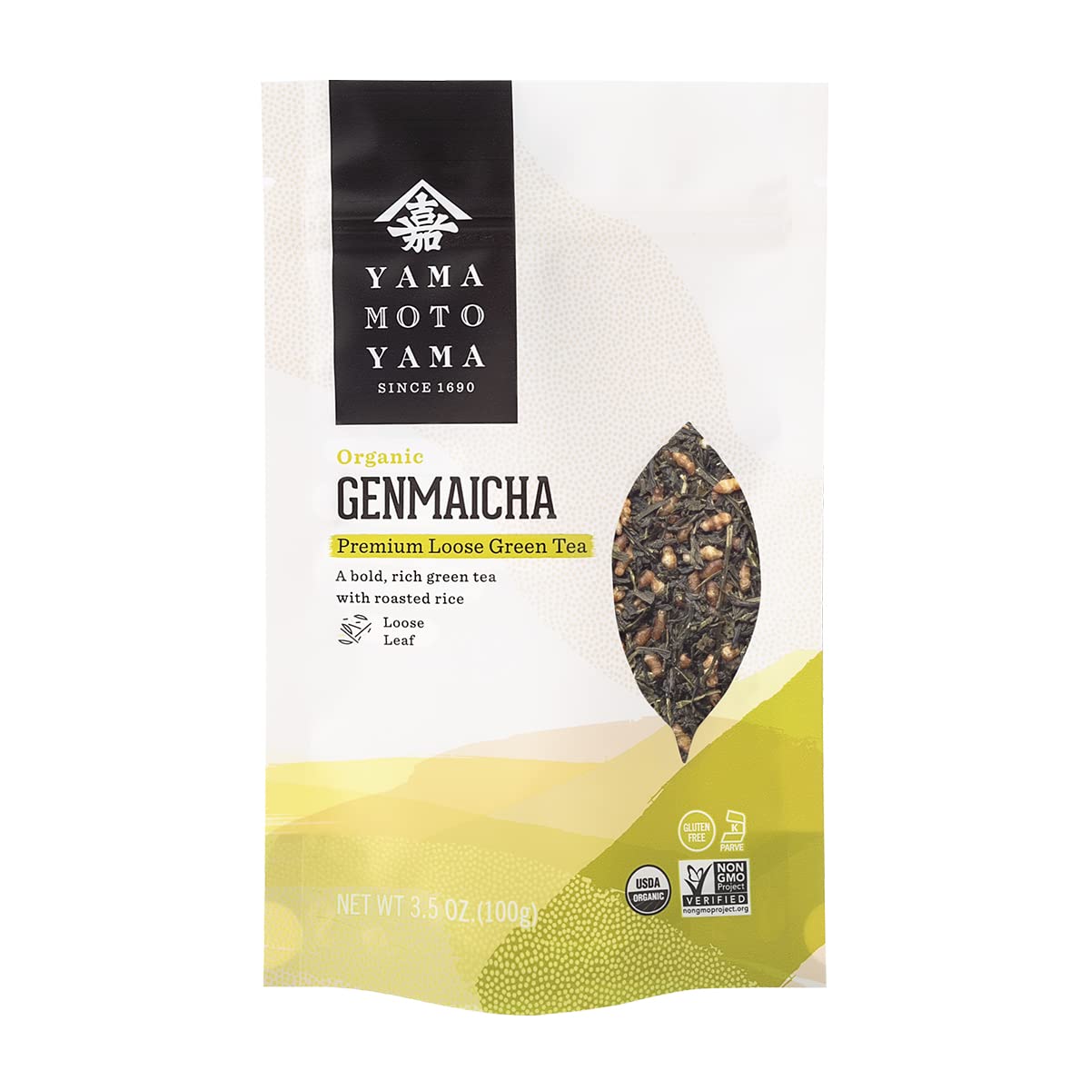 Yamamotoyama Genmaicha loose leaf tea with roasted rice, a comforting, aromatic cup.