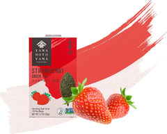 Yamamotoyama Green Tea with fresh strawberries in a cup, inviting sensory balance.