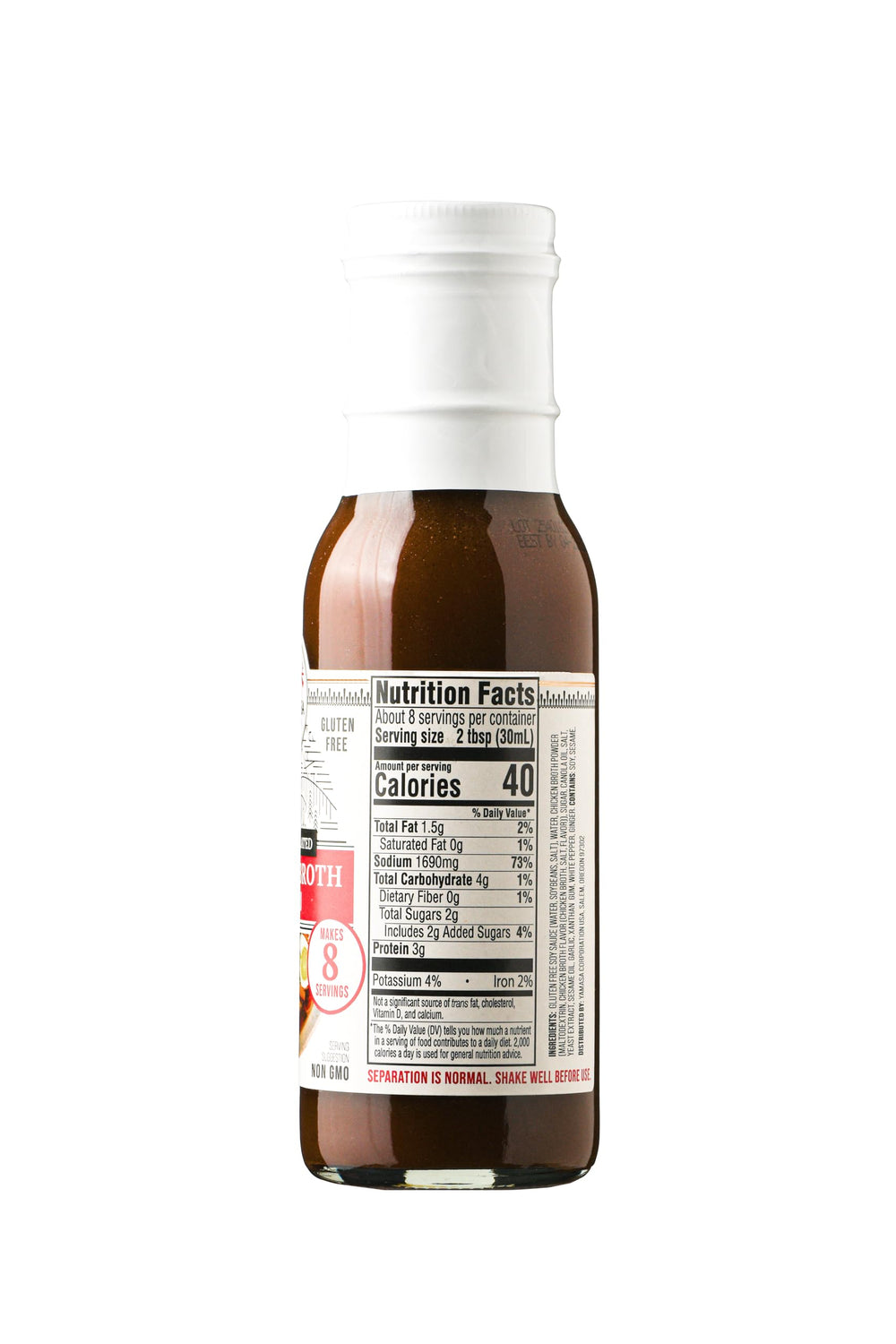 Yamasa Shoyu broth label shows gluten free and no MSG qualities.