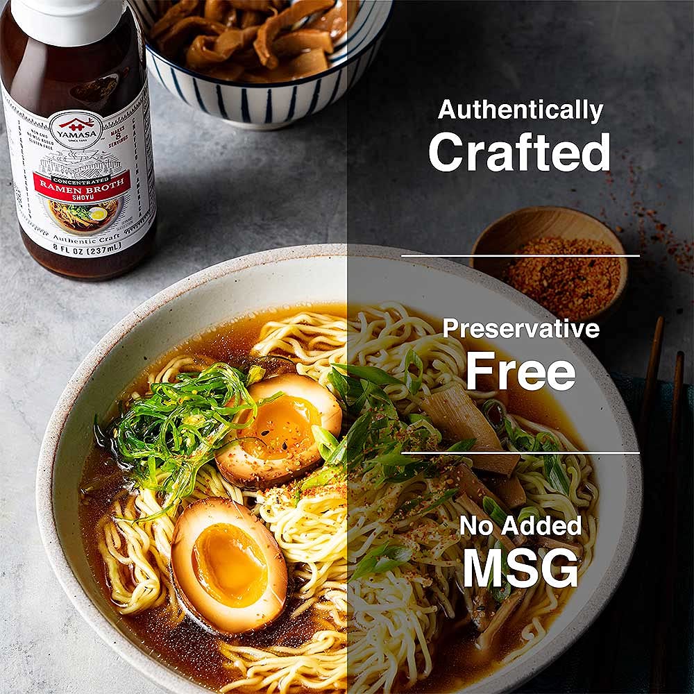 Yamasa Shoyu broth pour action over noodles emphasizes deep earthy aroma.