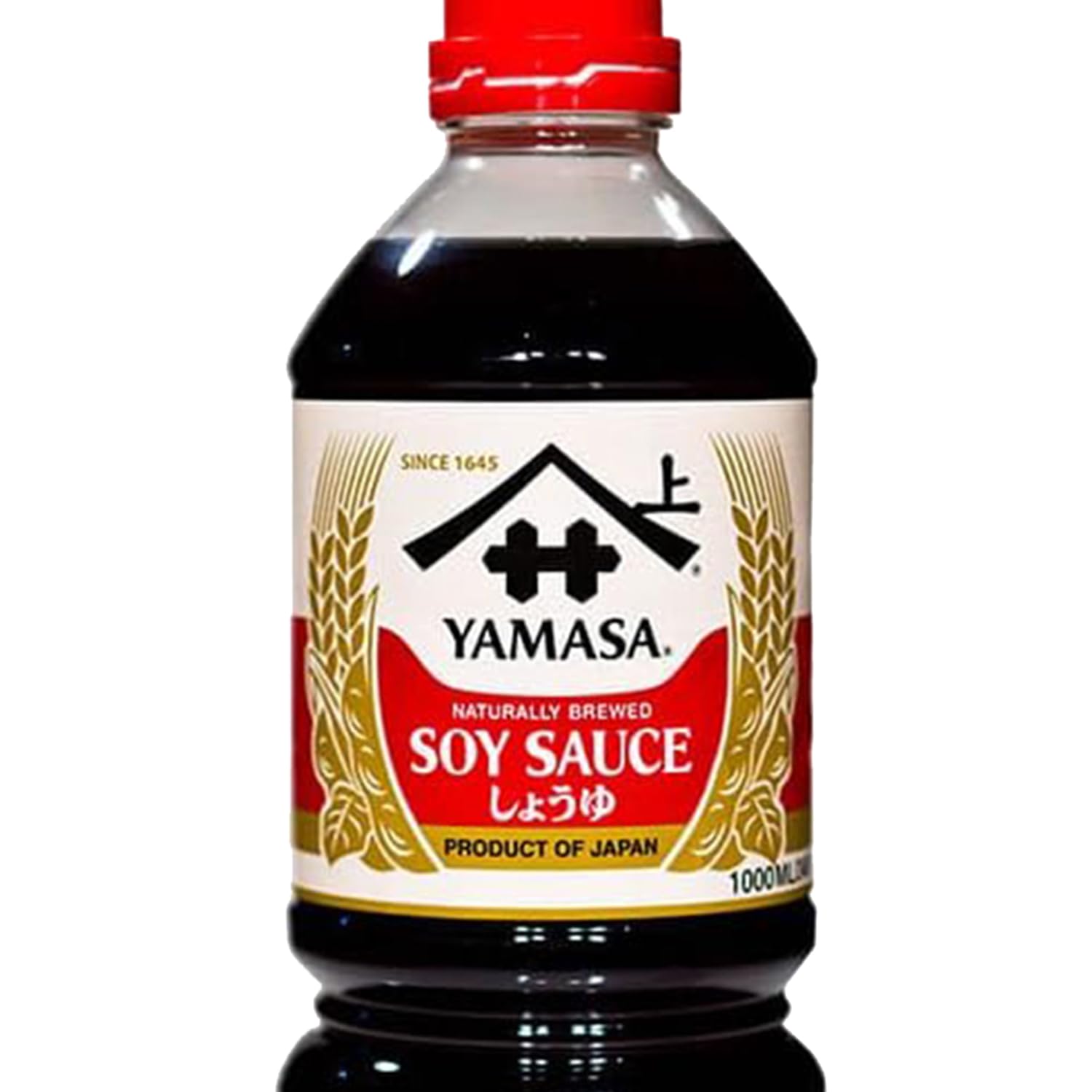 Closeup of Yamasa label showing heritage and quality