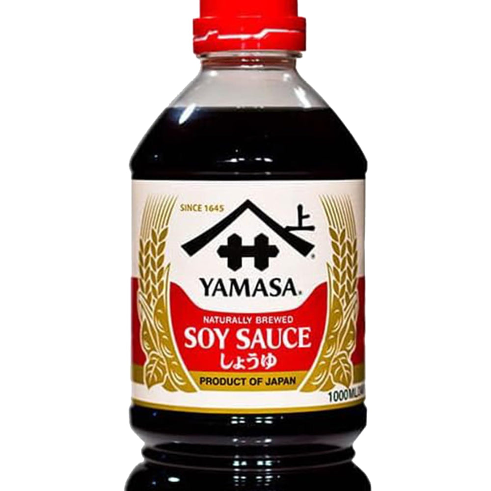 Closeup of Yamasa label showing heritage and quality