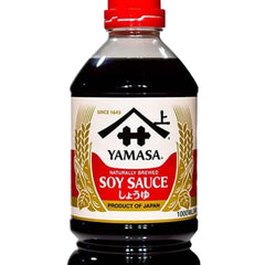 Closeup of Yamasa label showing heritage and quality