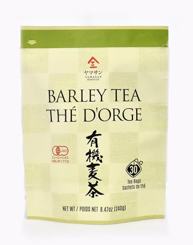 YAMASAN Kyoto Uji barley tea bags brewed cup with calming aroma.