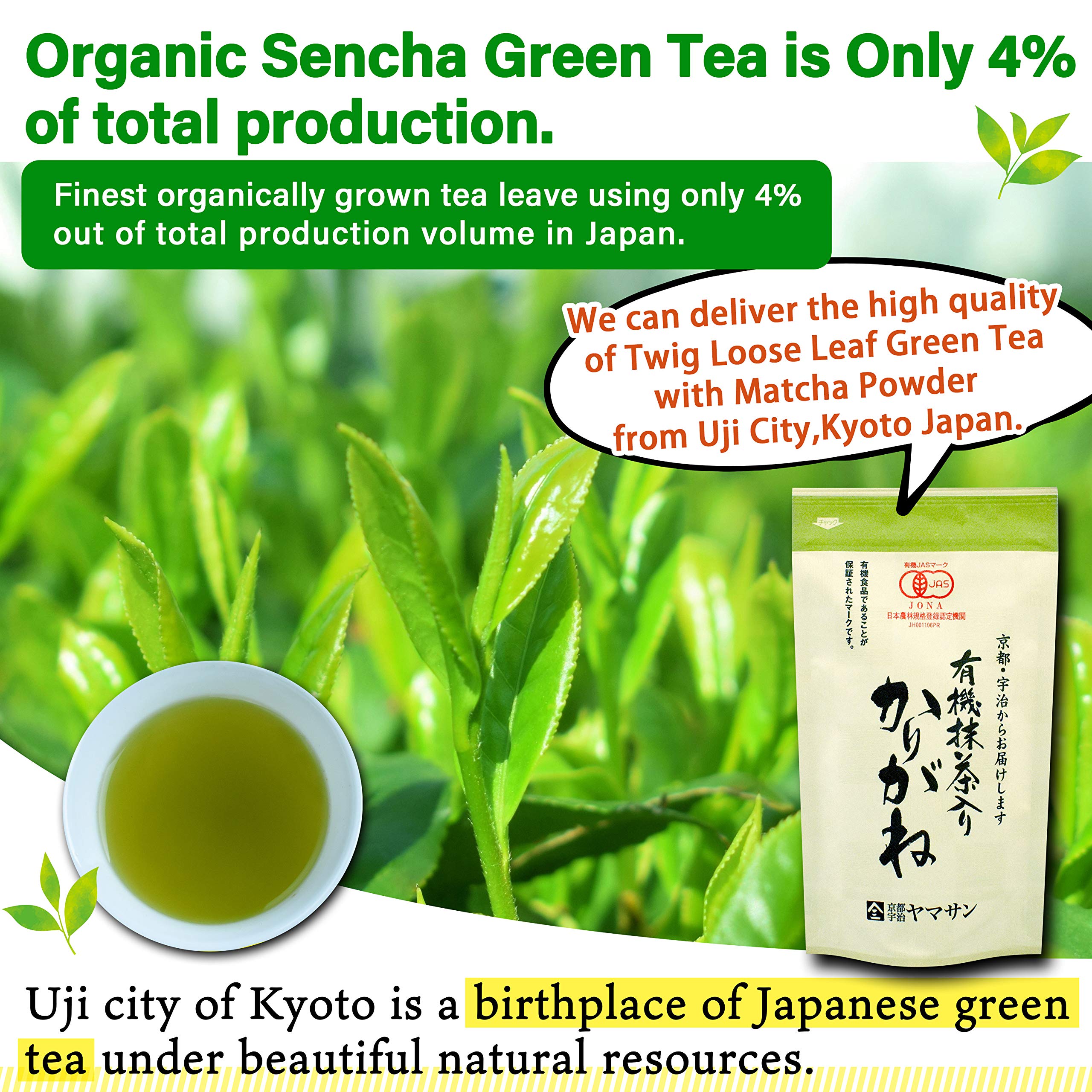 YAMASAN KYOTO UJI Chaganju kukicha twig leaves emphasize mild, balanced flavor