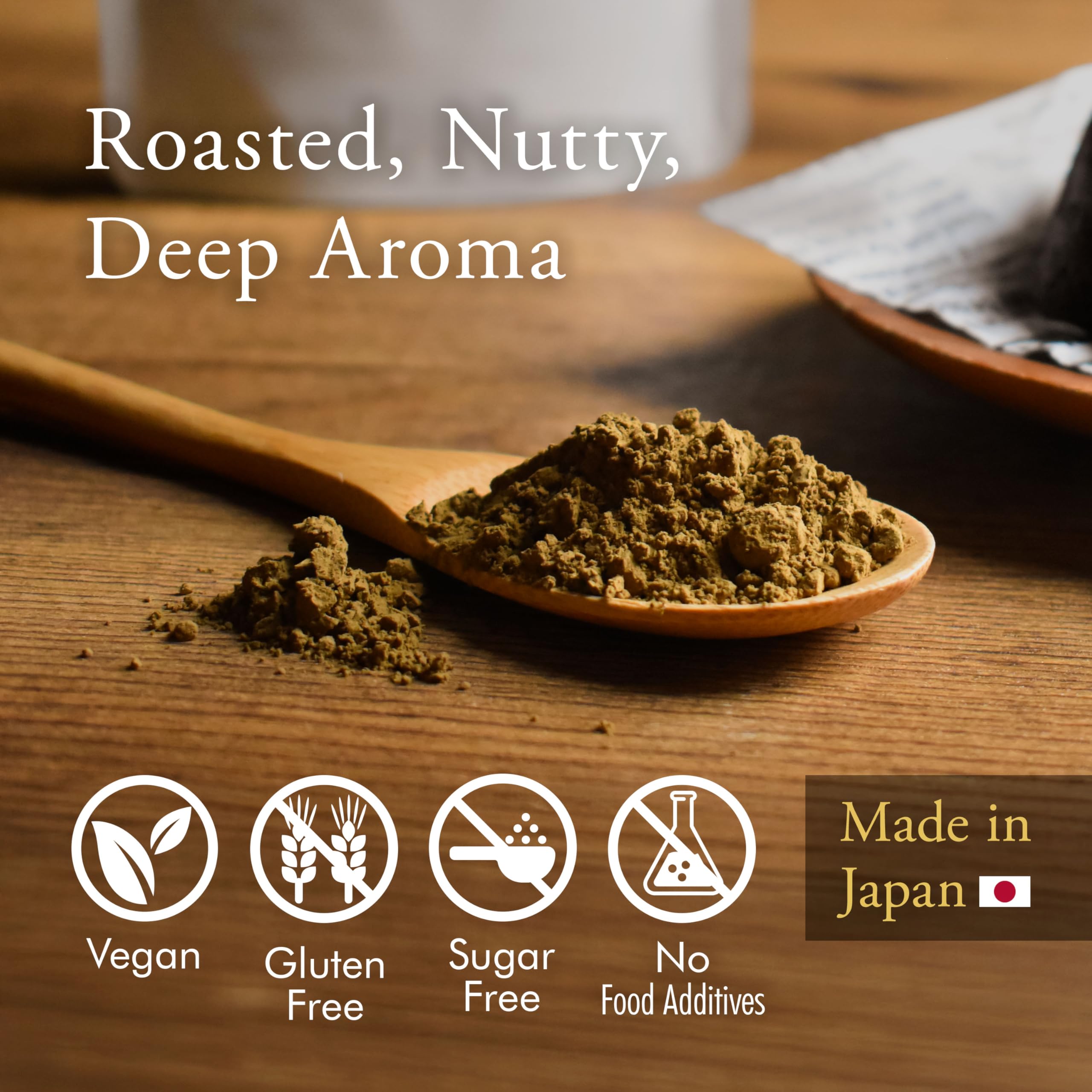 YAMASAN KYOTO UJI Hojicha powder closeup highlights heat-stable baking quality.
