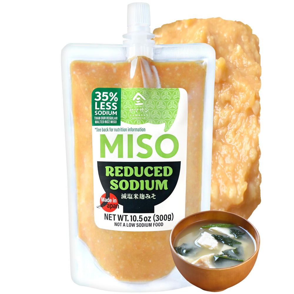 YAMASAN KYOTO UJI reduced-sodium miso bottle for quick meals.