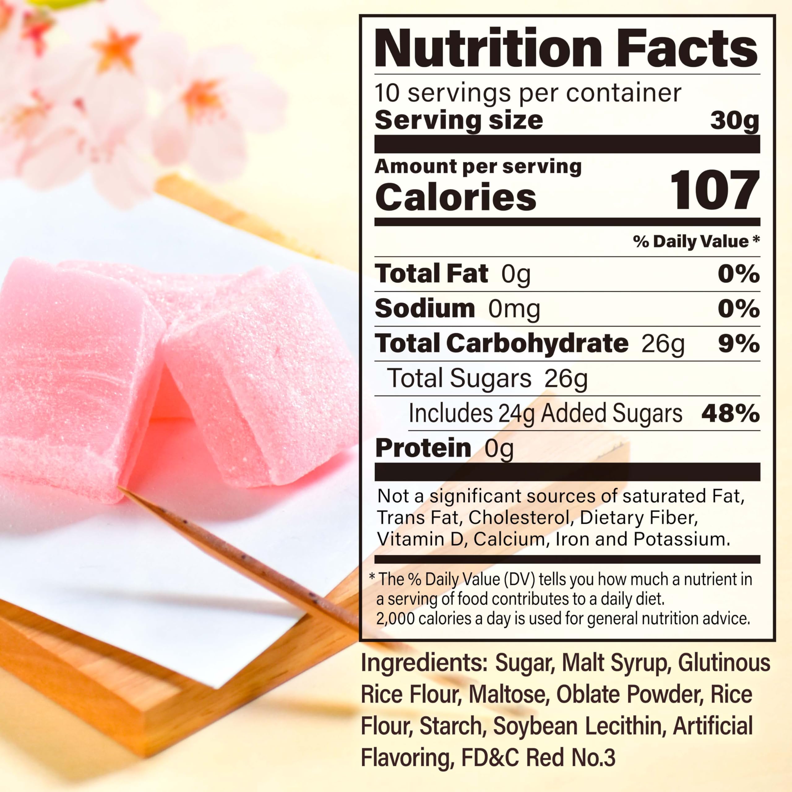 Yamasan Kyoto Uji Sakura Mochi Candies closeup, pink sakura color.