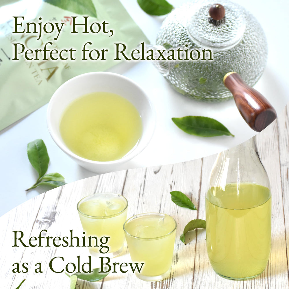 YAMASAN KYOTO UJI Sencha loose leaves deliver a bright aroma and clean aftertaste.