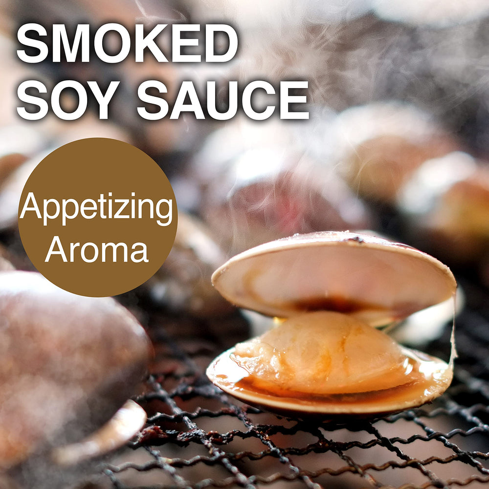 YAMASAN KYOTO UJI smoked shoyu with wood-smoke close-up highlighting oak-beech-Sakura blend.