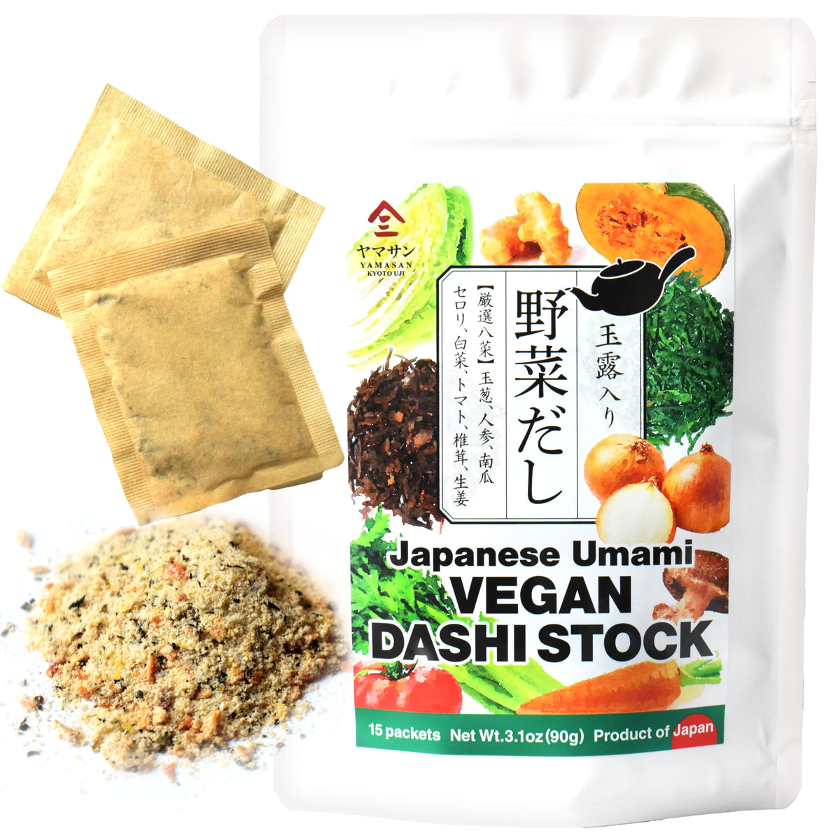 YAMASAN KYOTO UJI vegan dashi packaging shows clean gluten-free umami for everyday cooking