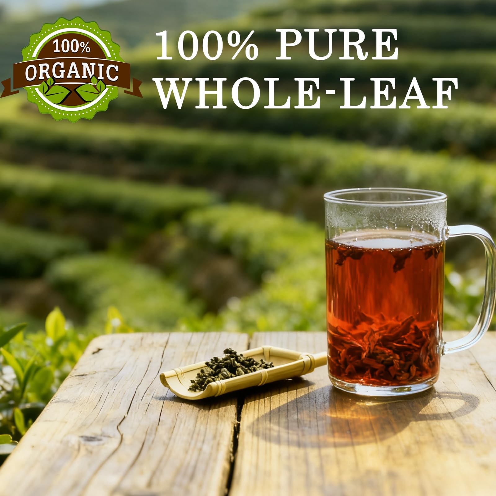 YAMFIUY brewed tea pour closeup: rich color with honeyed notes for mood lift.