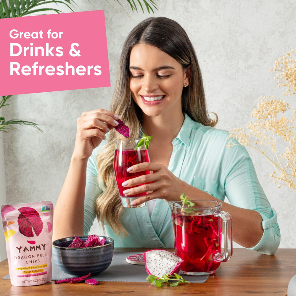 Yammy Dried Dragon Fruit Chips in a bowl reveal fiber-rich snacking appeal.