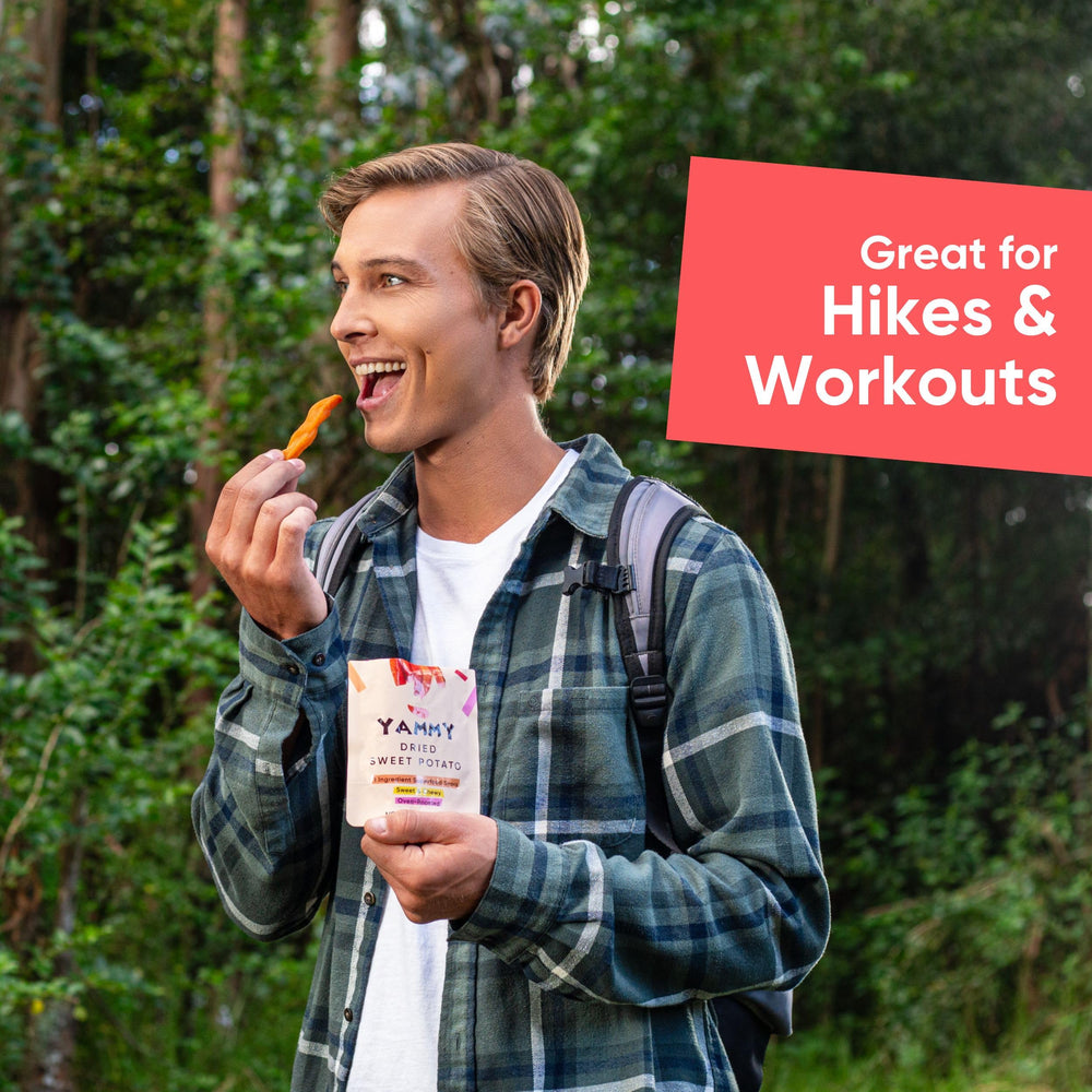 Take-along Yammy Dried Sweet Potato Sticks pack for on-the-go energy