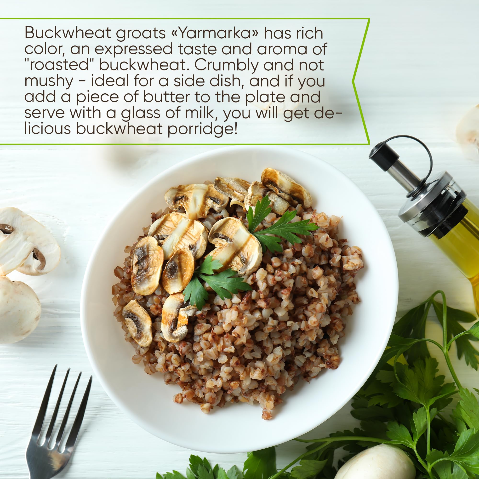 Yarmarka buckwheat cooking in pot, fluffy grains simmering to perfection.