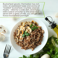 Yarmarka buckwheat cooking in pot, fluffy grains simmering to perfection.