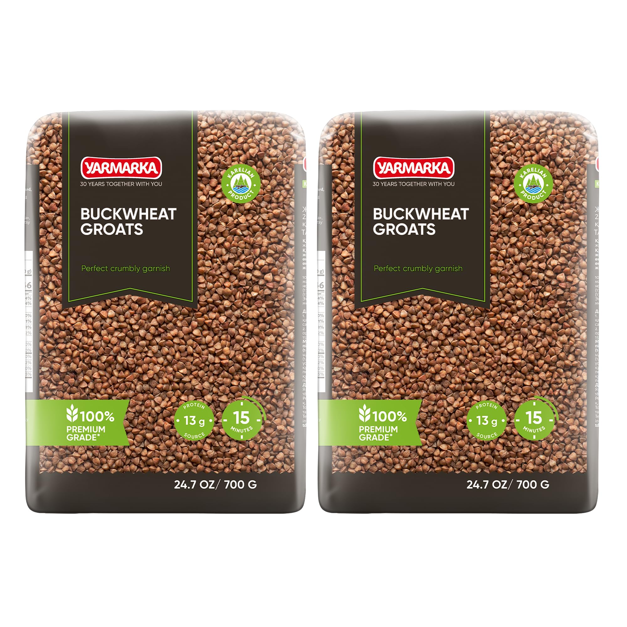 Yarmarka buckwheat two-pack packaging, kosher and diet-friendly option.