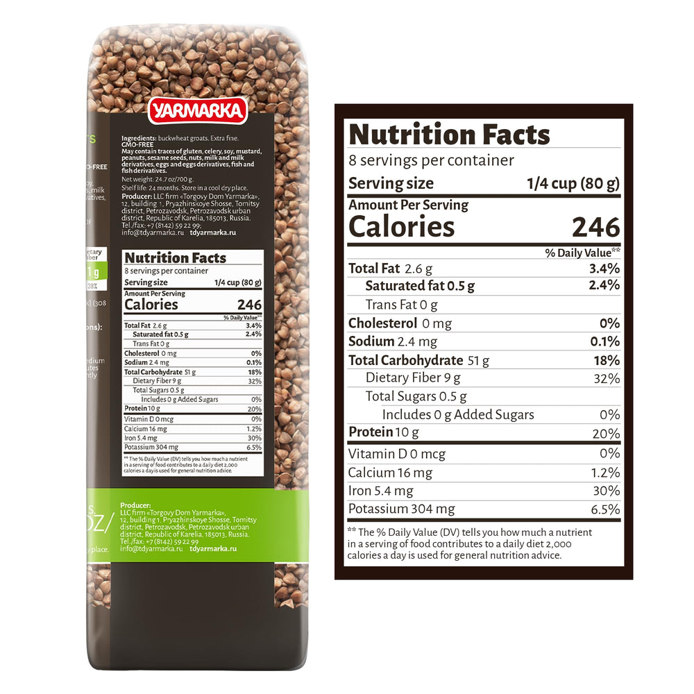 Yarmarka buckwheat raw grains close-up, premium quality for versatile dishes.