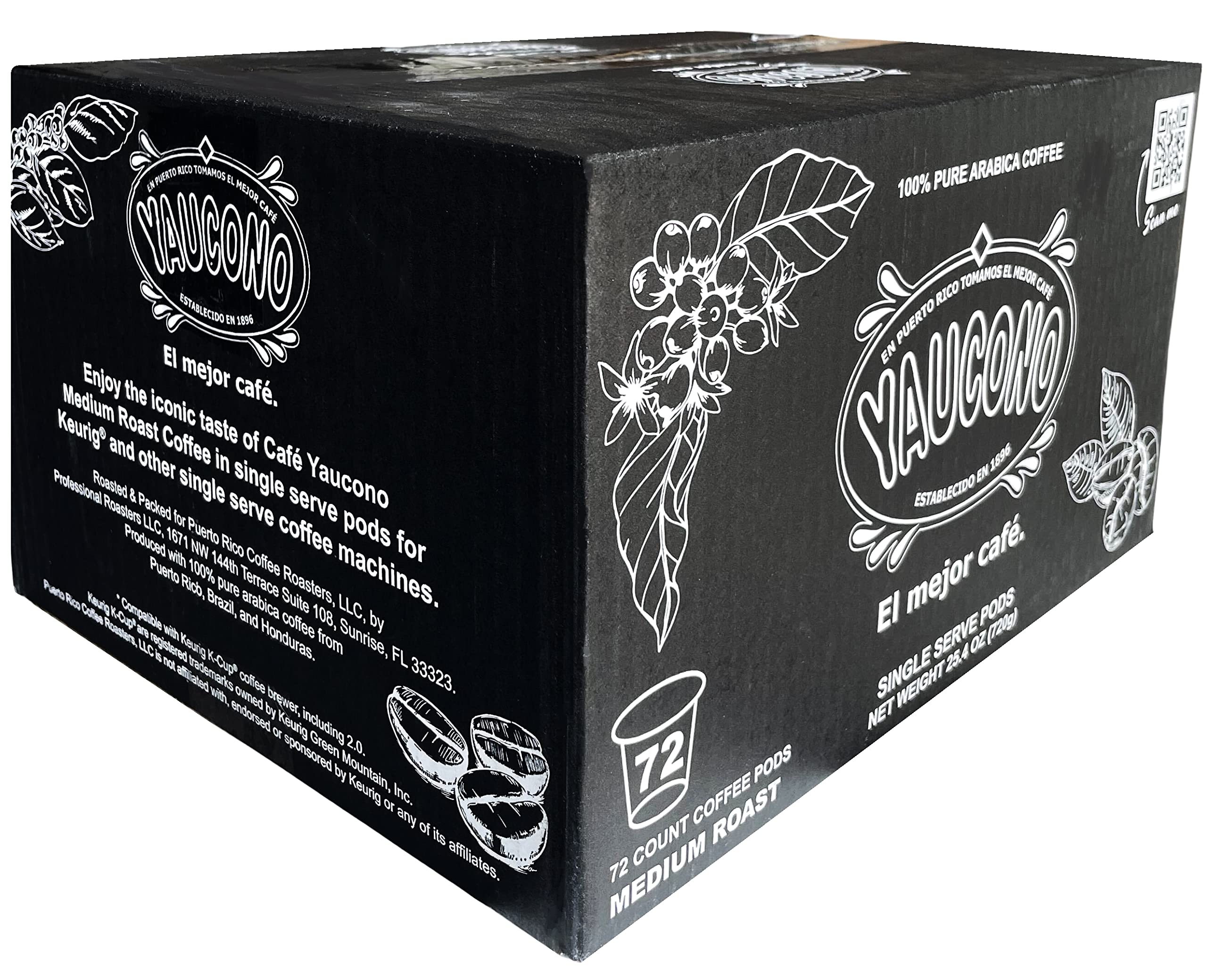 Yaucono 100% Arabica beans blend from Puerto Rico, Brazil, and Honduras.