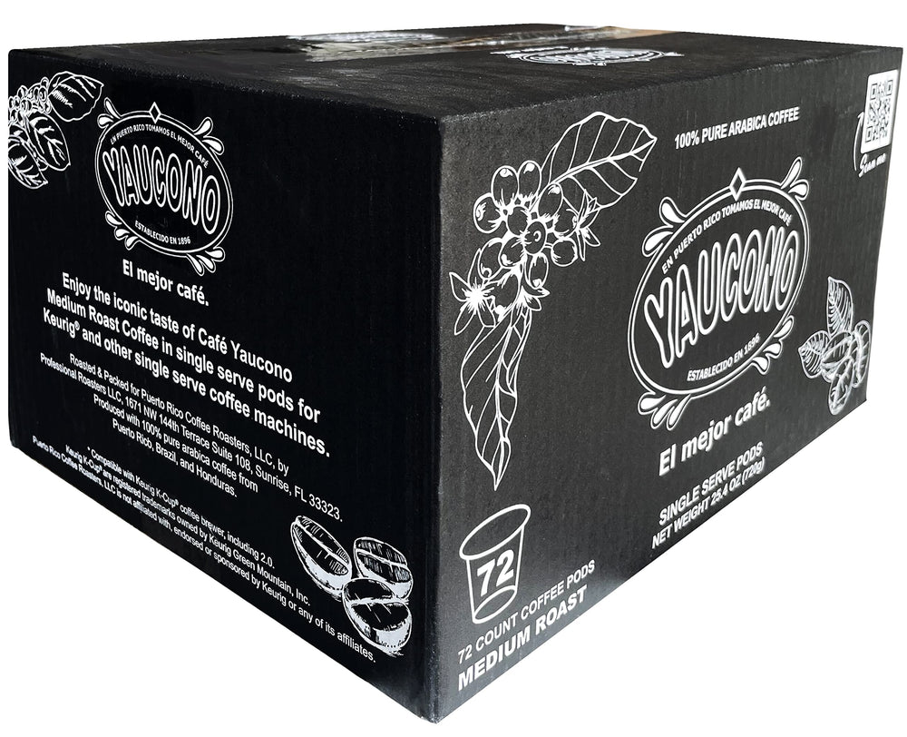 Yaucono 100% Arabica beans blend from Puerto Rico, Brazil, and Honduras.