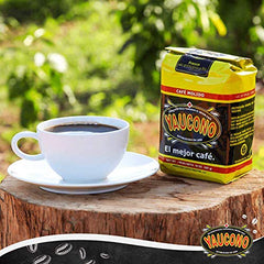 Yaucono ground coffee four-pack back view, shows freshness and four-bag convenience