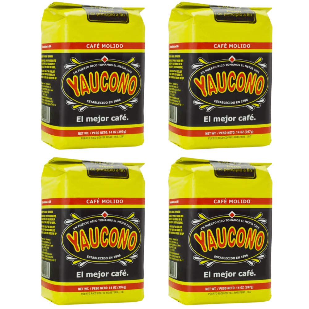 Yaucono ground coffee four-pack front view, ideal for quick morning brews