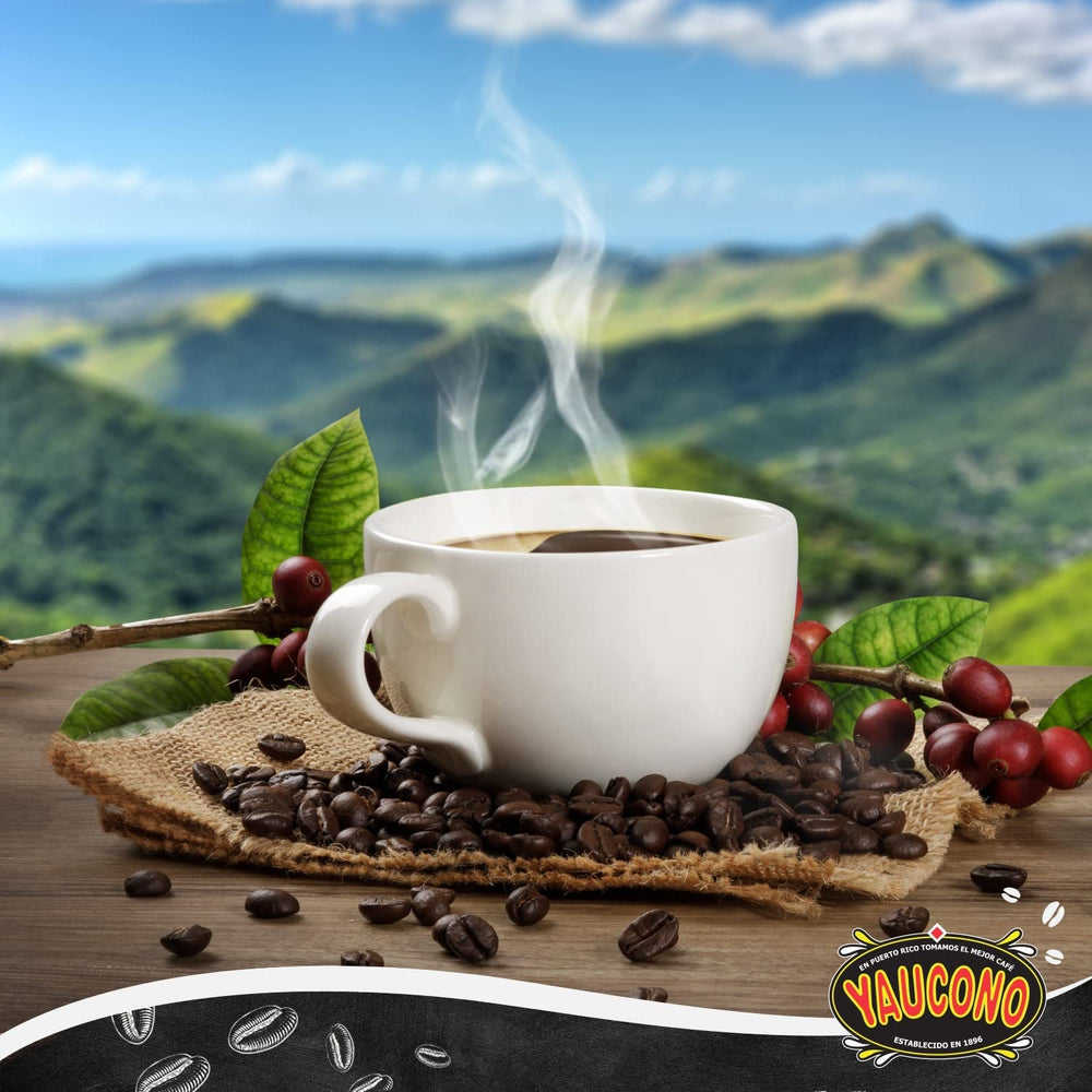 Yaucono Dark Roast full-bodied cup ready for drip, pour-over, or French press
