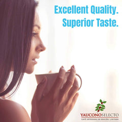 Yaucono Selecto steam rising over a cup, suggesting balanced aroma.