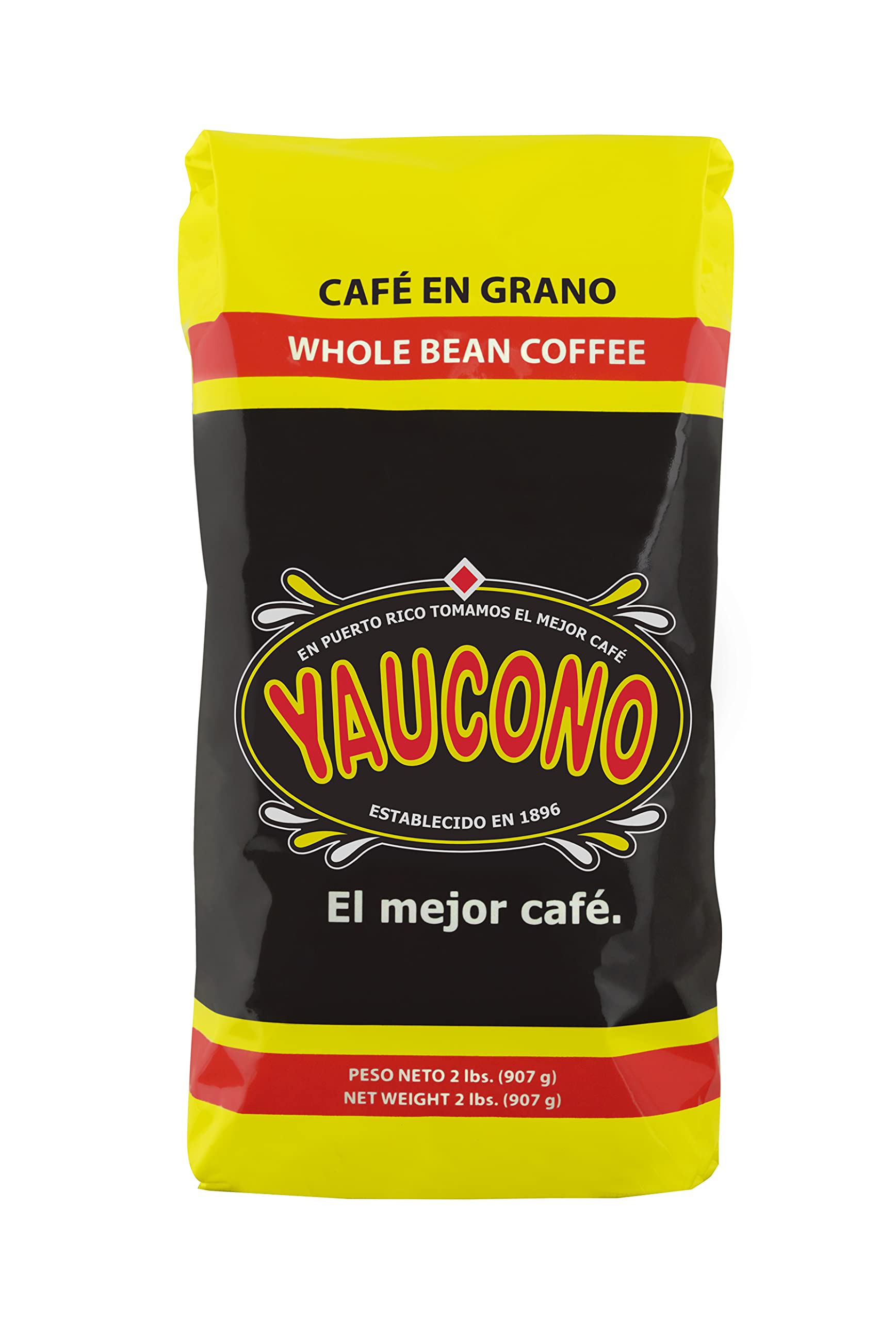 Yaucono whole bean coffee bag showcasing freshness and island heritage.