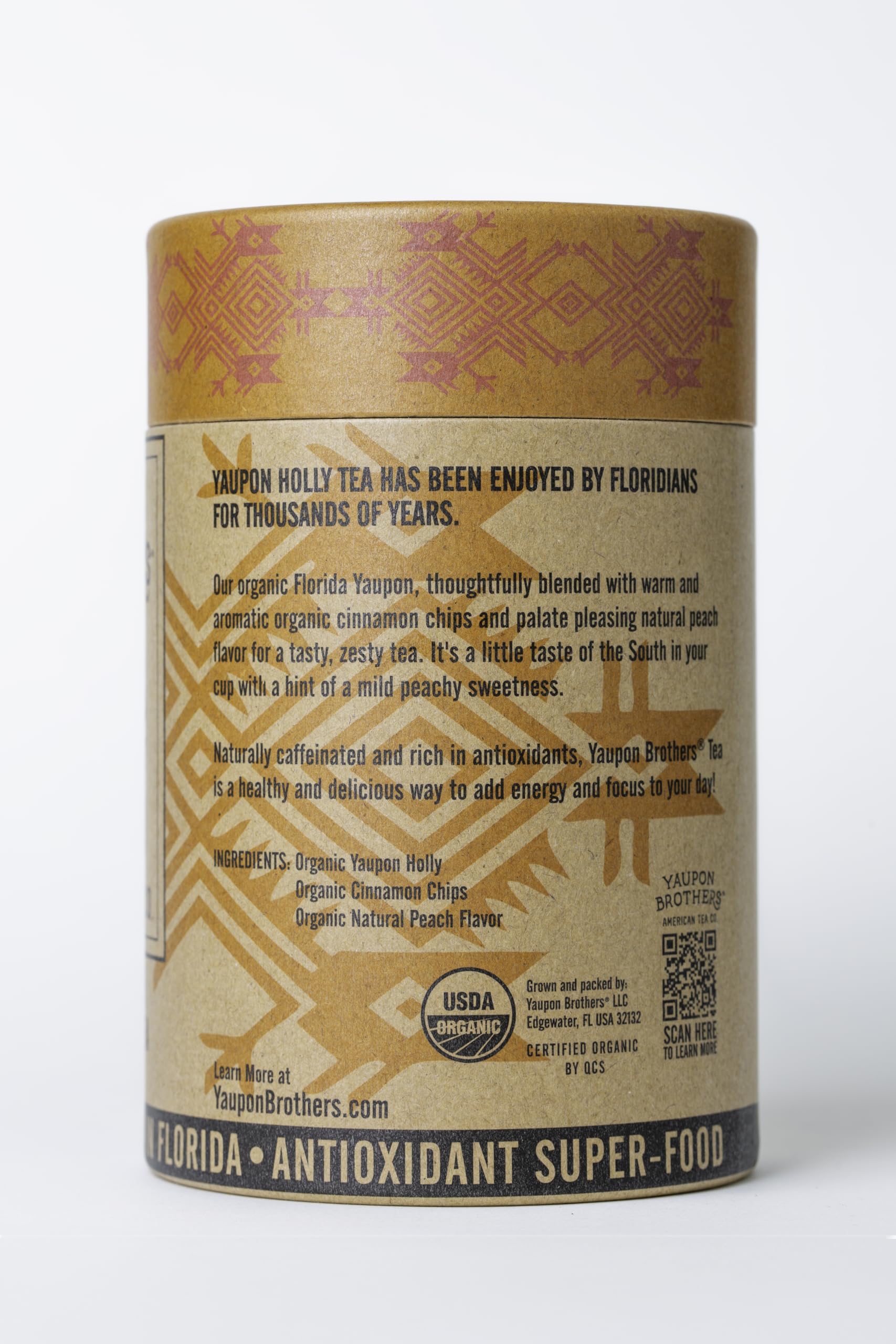 Yaupon Brothers Spiced Peach tea cup served hot or cold offering a fruity refreshment