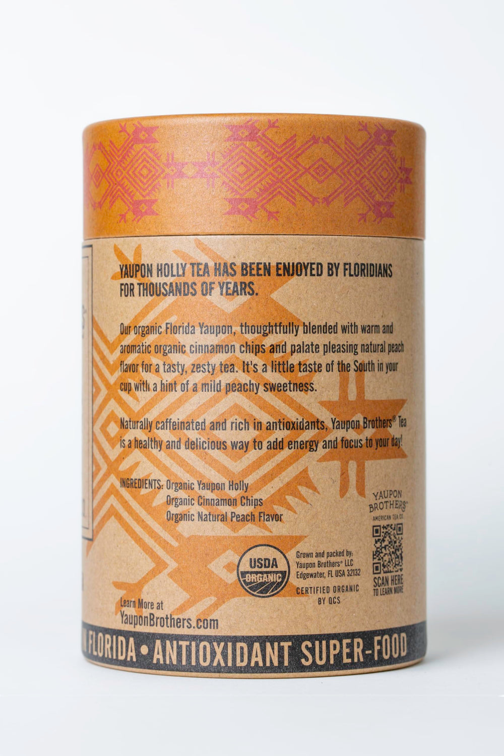 Yaupon Brothers Spiced Peach tea cup served hot or cold offering a fruity refreshment