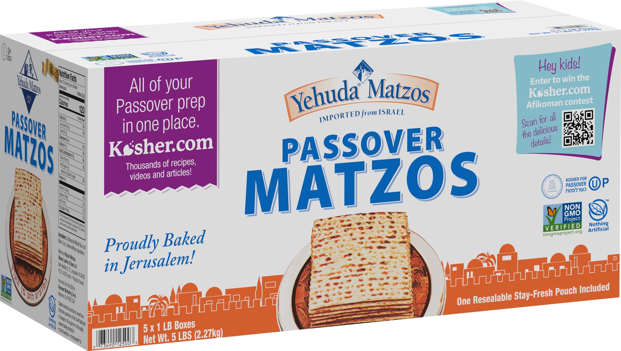 Yehuda Passover Matzos packaging top view highlights premium quality for festive meals.
