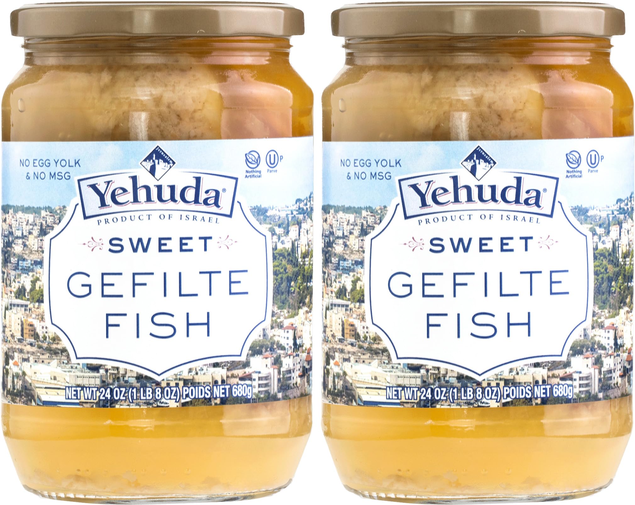 Yehuda Sweet Gefilte Fish jar offering convenient, ready-to-serve traditional flavor