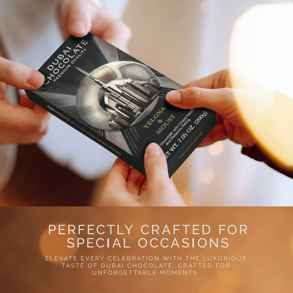Elegant gift packaging for Dubai pistachio chocolate bar