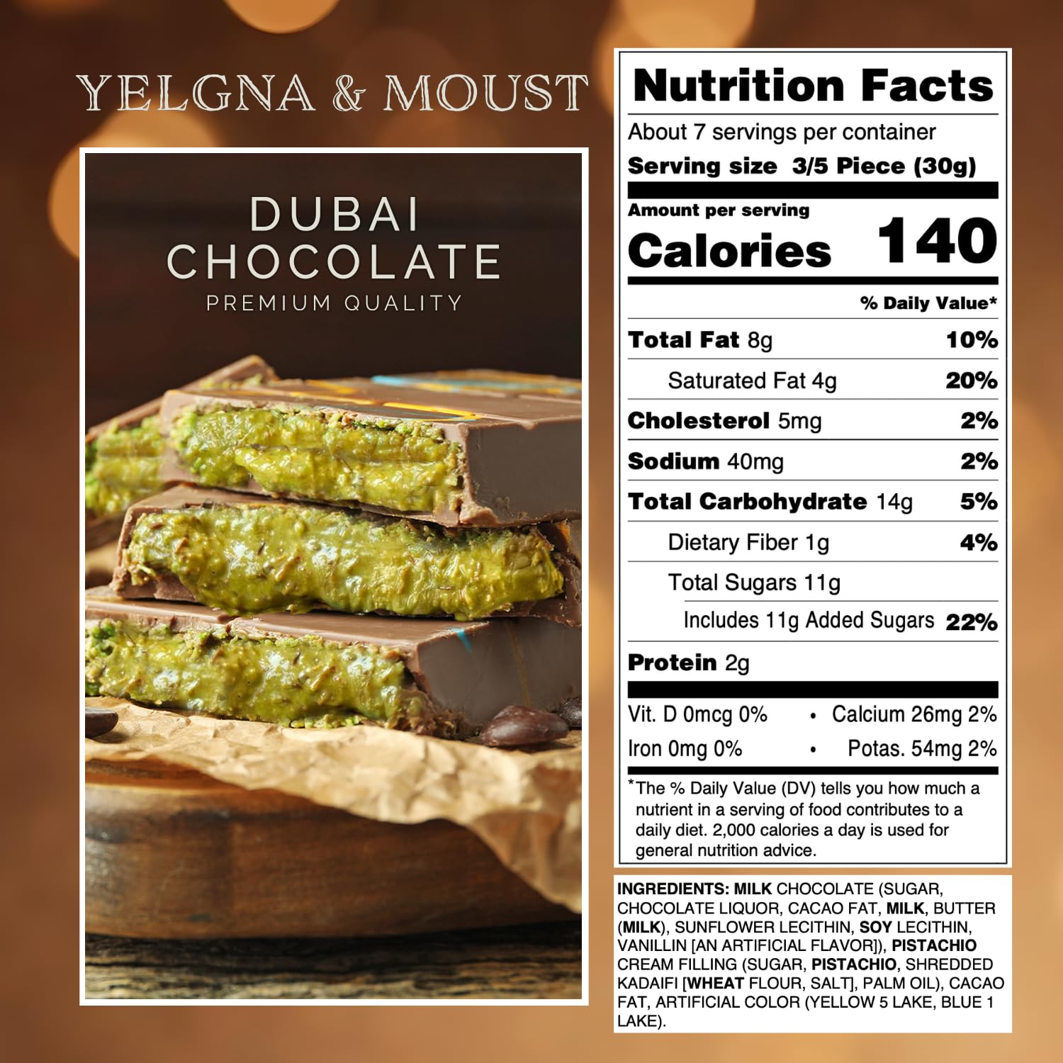 Dubai chocolate bar with kataifi crumble texture detail