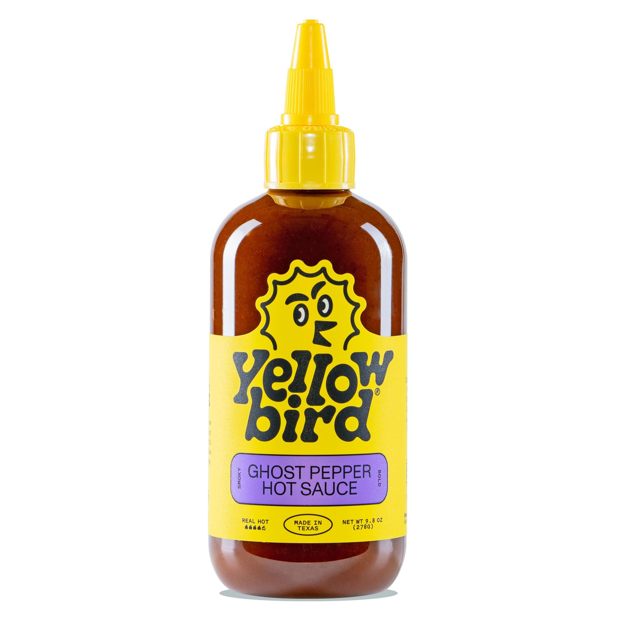 Yellowbird Classic Ghost Pepper hot sauce bottle front showing bold, smoky heat