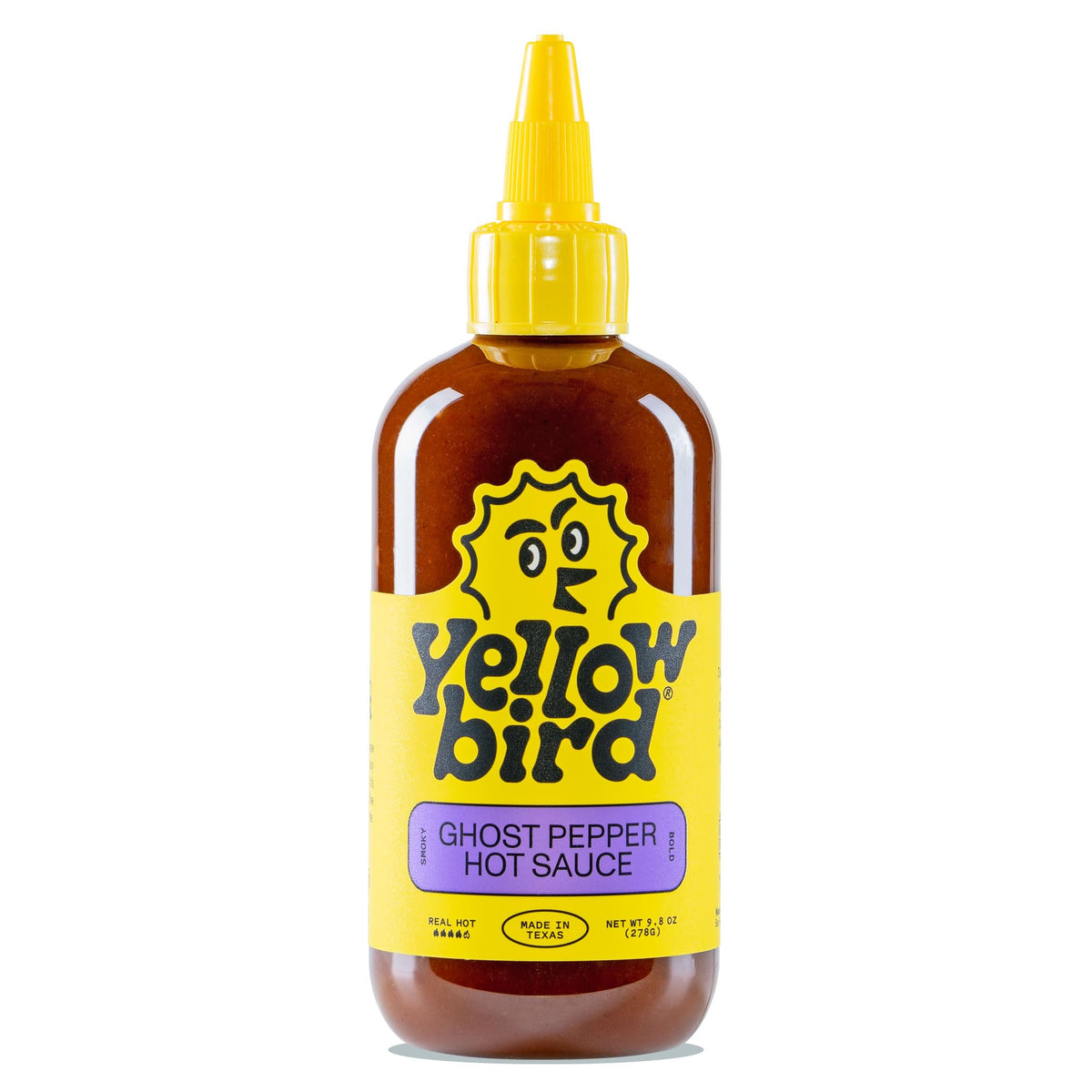 Yellowbird Classic Ghost Pepper hot sauce bottle front showing bold, smoky heat