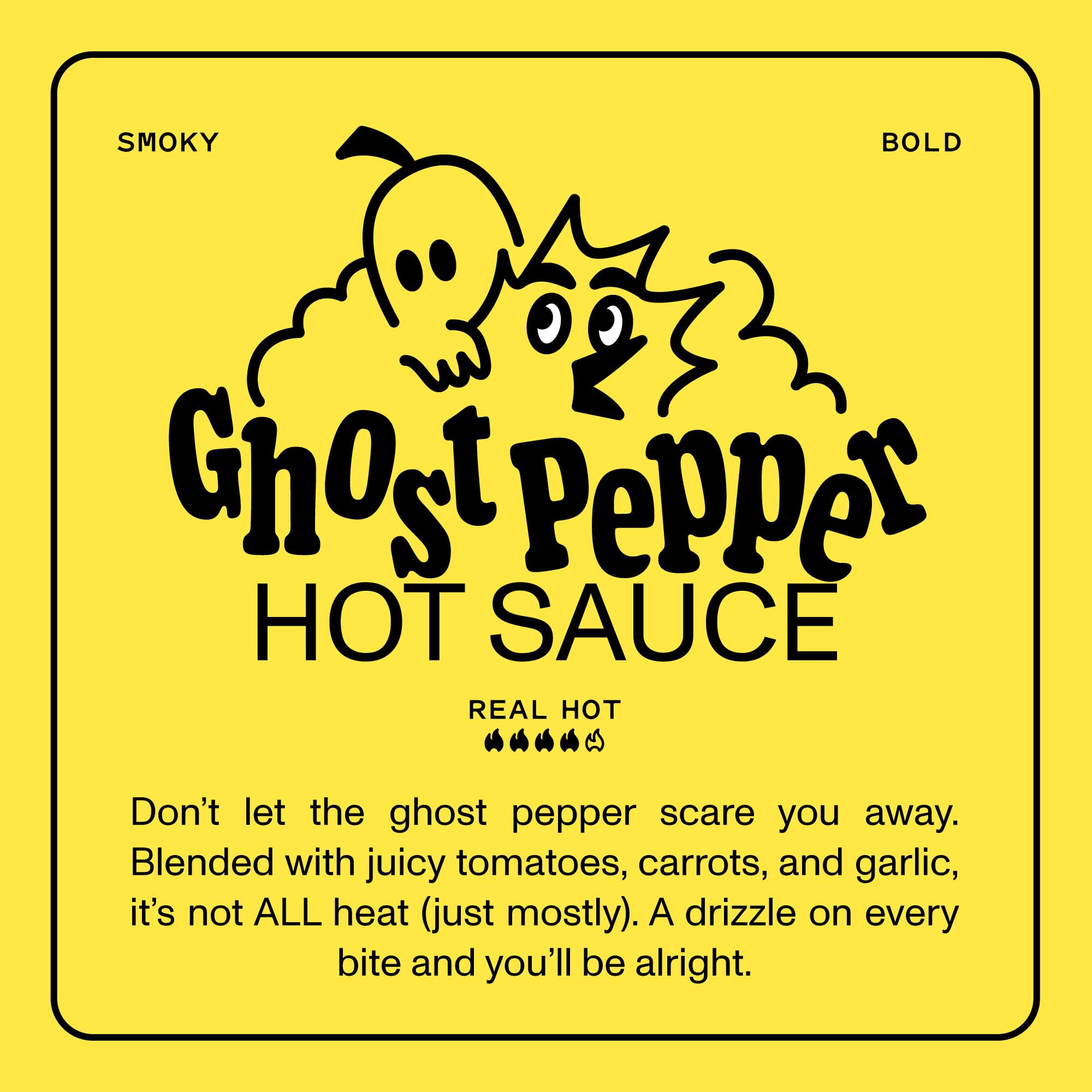 Yellowbird Classic Ghost Pepper hot sauce bottle side view in kitchen
