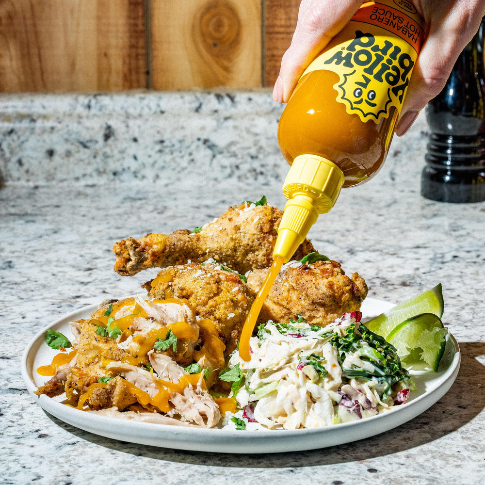 Yellowbird Classic Habanero label closeup highlighting fruity spice.