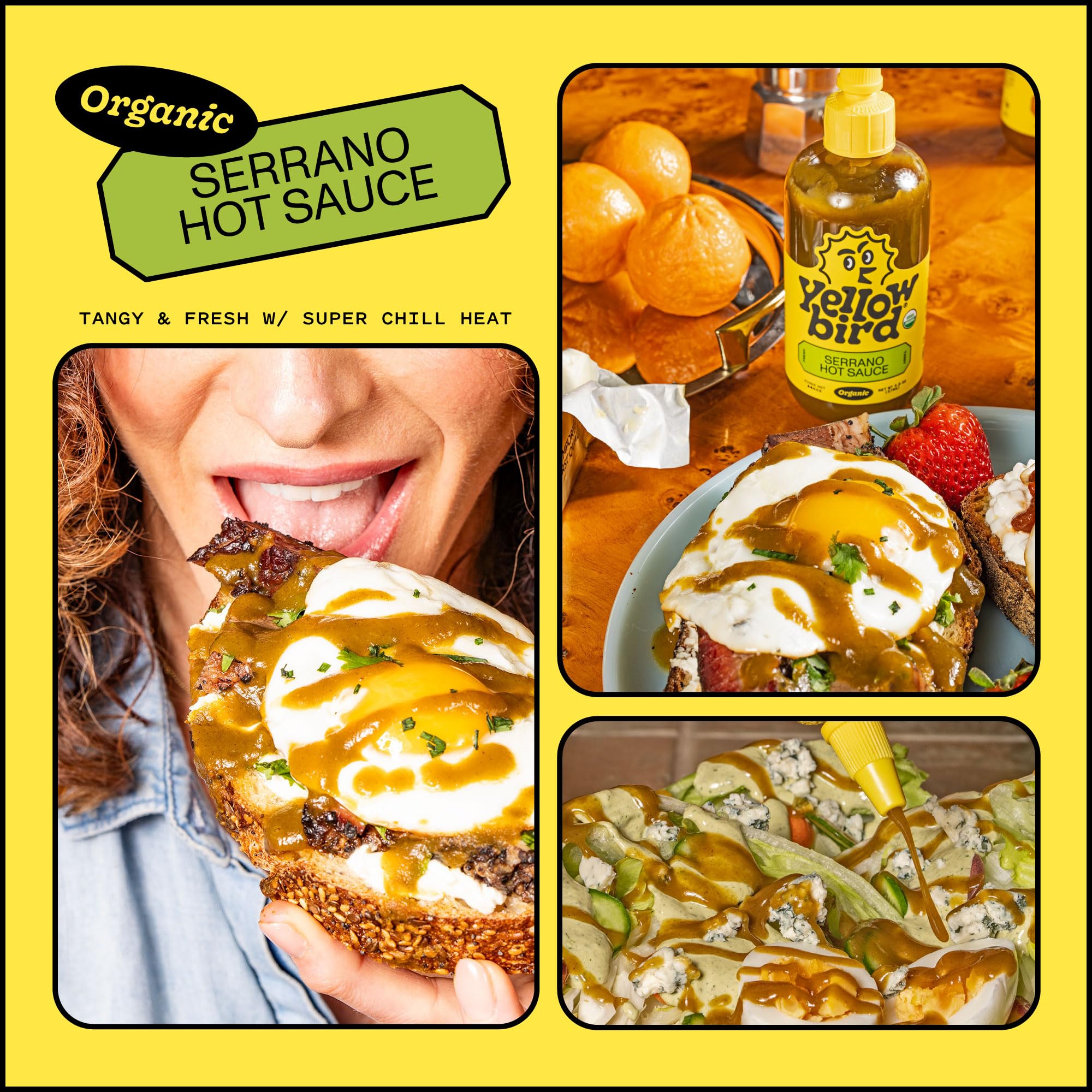 Ingredient-rich mix of cucumber and lime visible in Yellowbird Serrano sauce.