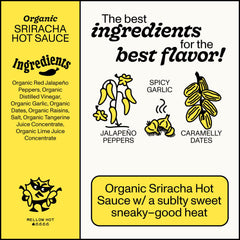 Yellowbird Sriracha ingredients garlic-dates-lime highlight organic components for natural flavor