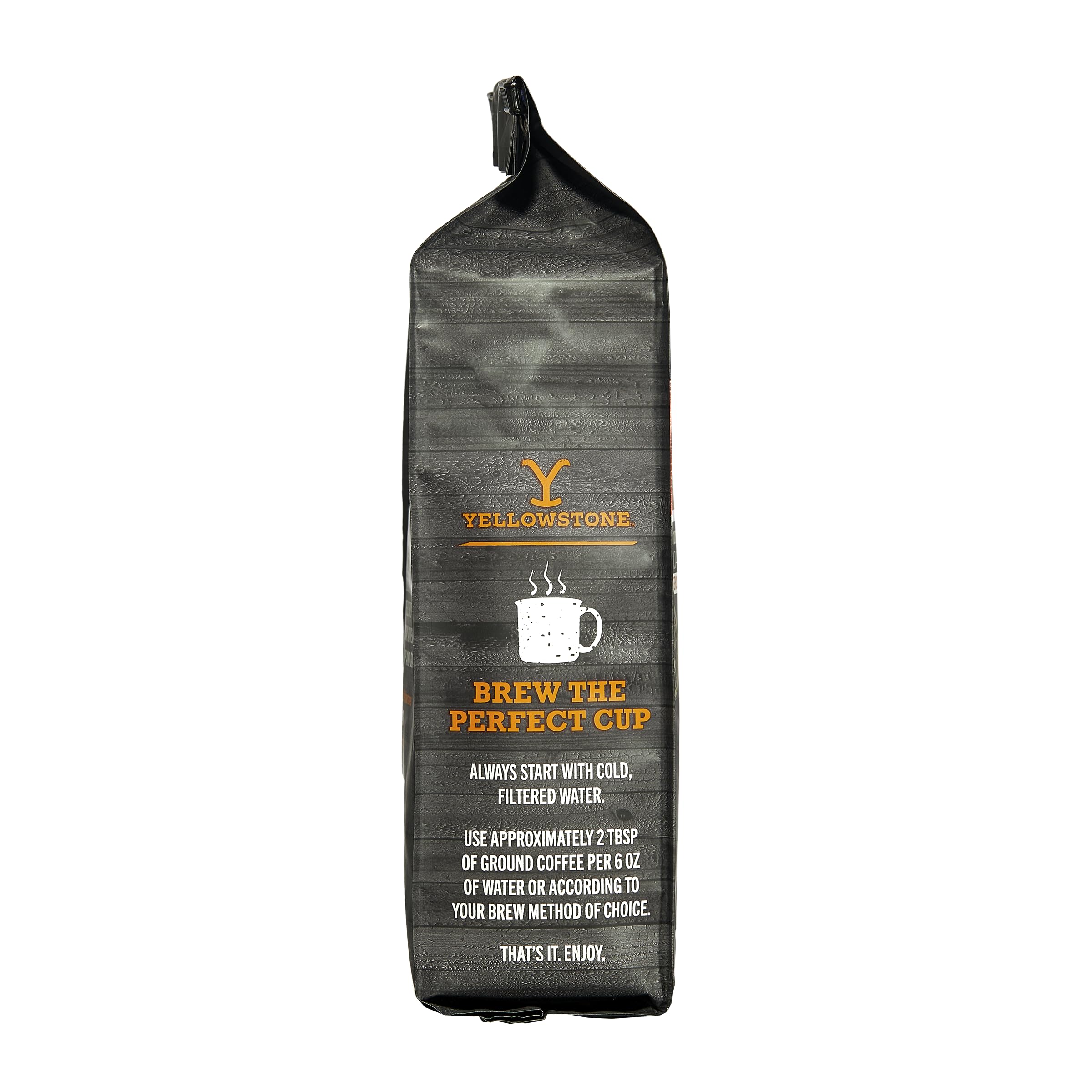 Yellowstone Maple Bourbon coffee ground bag: airtight packaging preserves freshness.