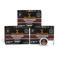 Yellowstone Maple Bourbon coffee pods packaging showing eco-friendly single-serve design