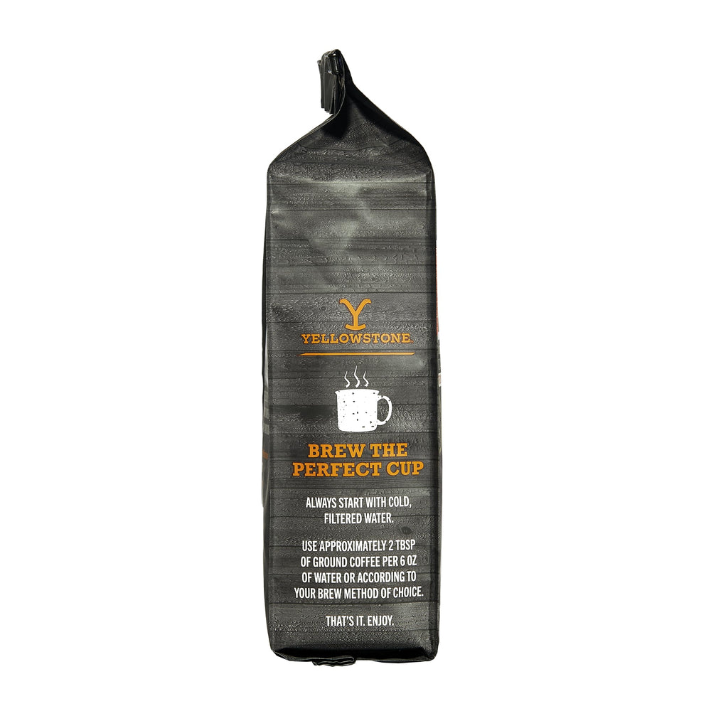 Yellowstone Maple Bourbon coffee ground bag shows rich color and inviting aroma