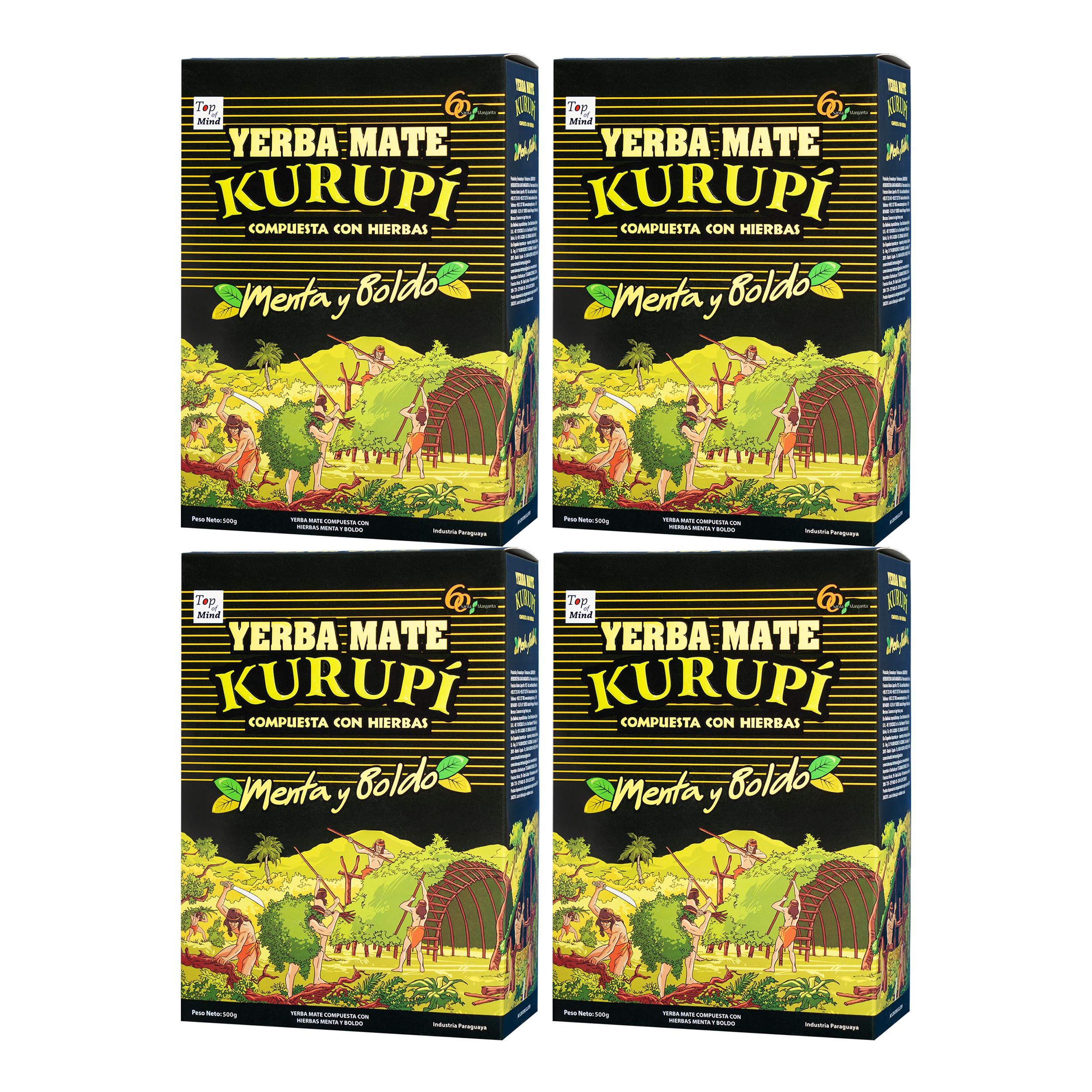 Kurupi Mint Boldo Yerba Mate 500 g 4-pack packaging highlights premium herbal blend