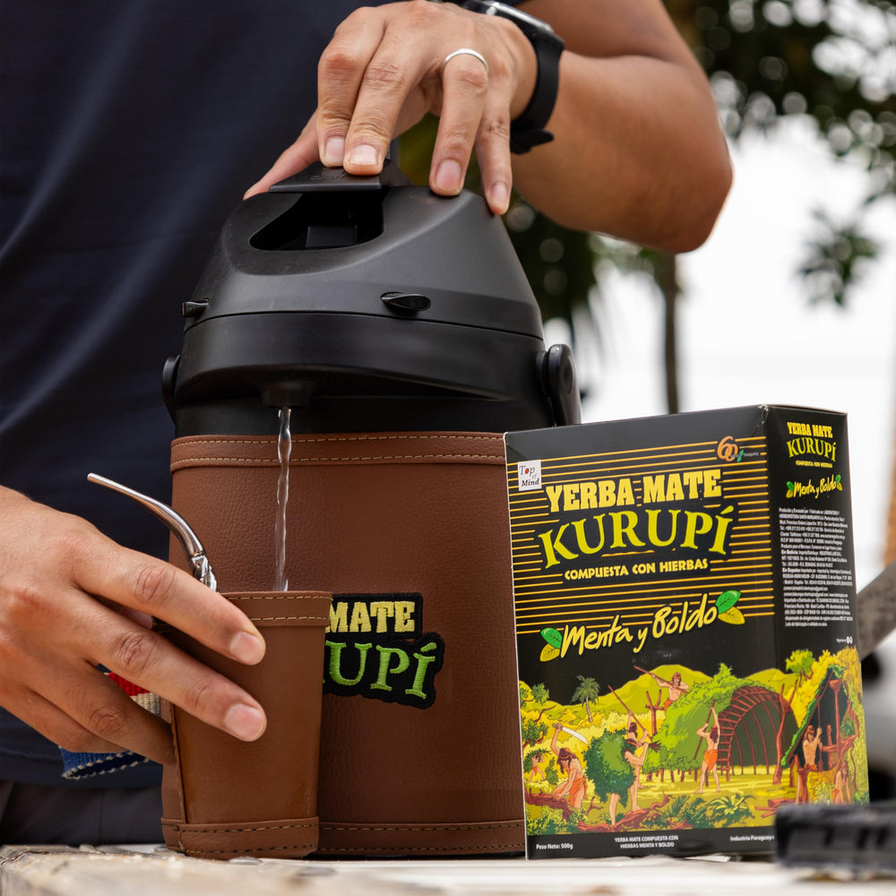 Front-of-pack display of Kurupi mint boldo yerba mate 4-pack