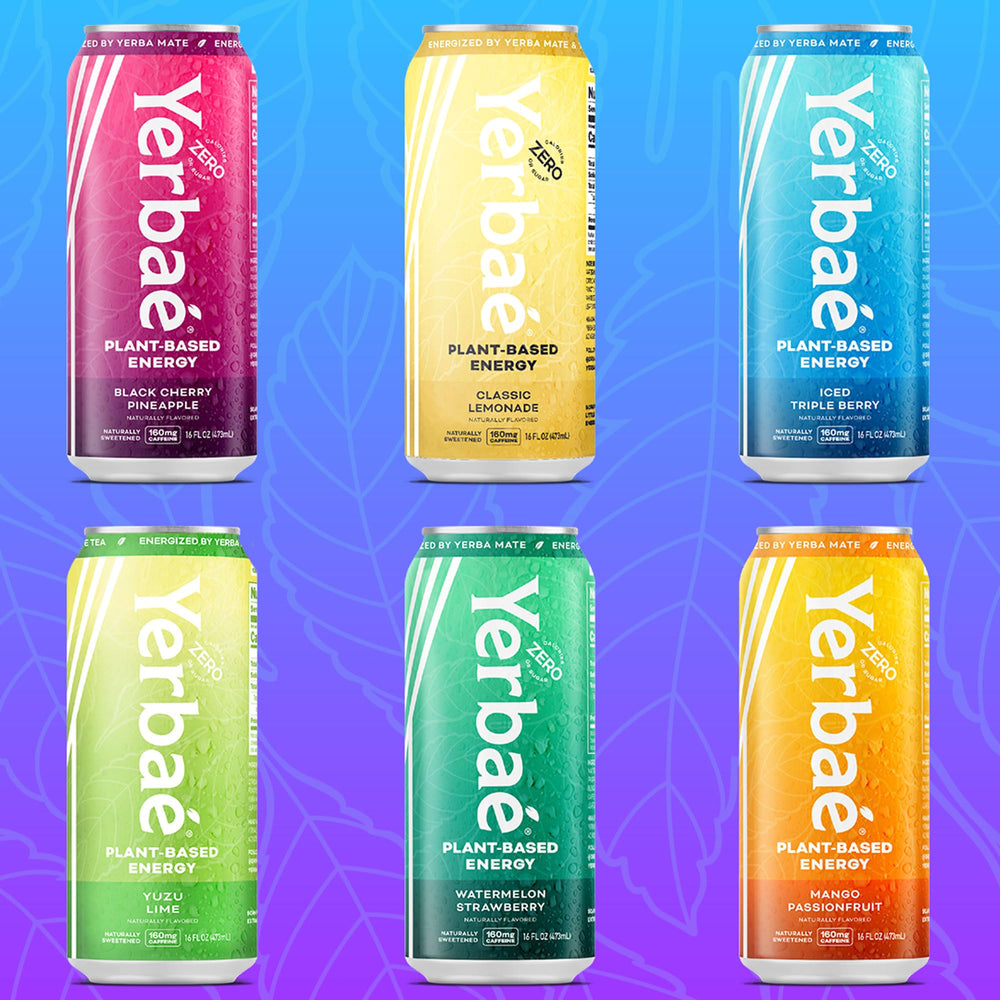 Yerbaé assorted flavors pack front view highlighting variety for on-the-go energy.
